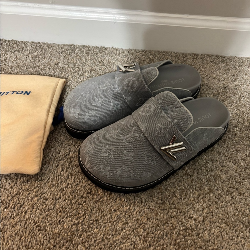 Louis Vuitton Gray Monogram Slip On Mules